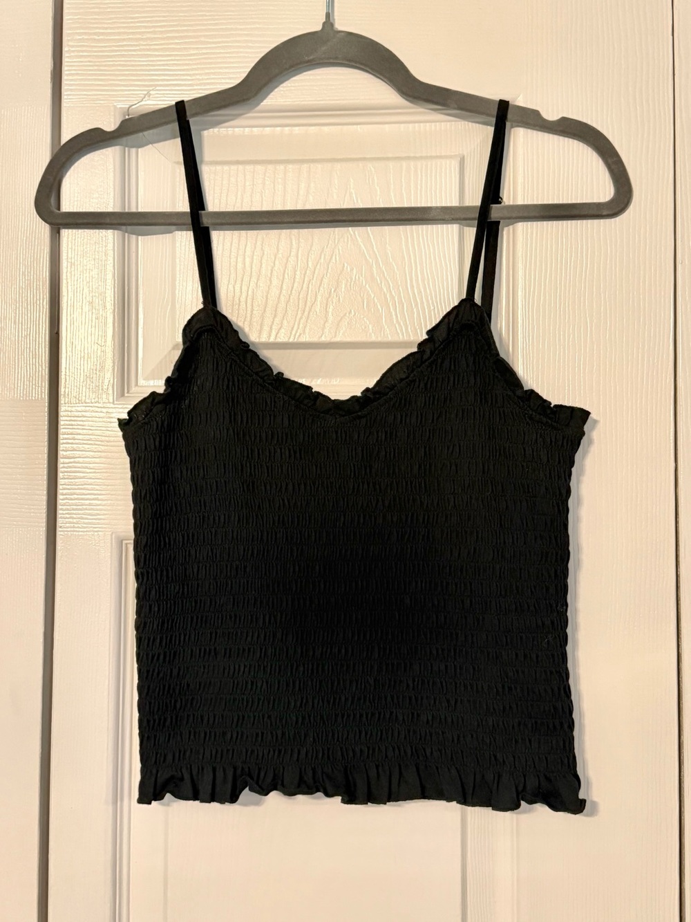 SO Black Smocked Cami with Ruffle Trim